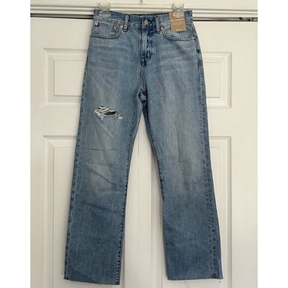 Madewell The'90s Straight Jean in Revoir Wash Ripped Raw Hem Size 25 Petite - Picture 4 of 13